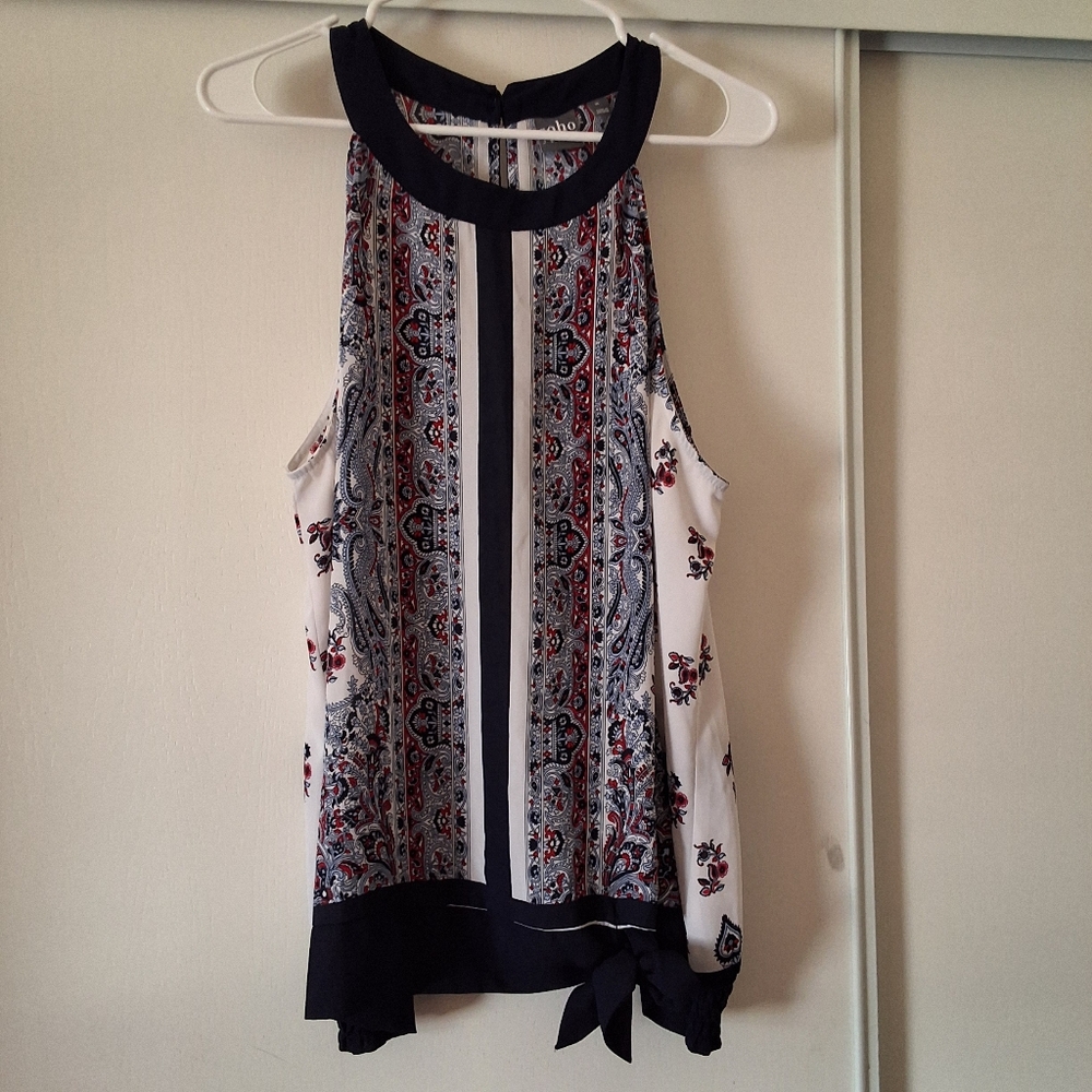 Soho New York & Company Jeans Paisley , Cold Shoulder, Sleeveless Top Size XL .